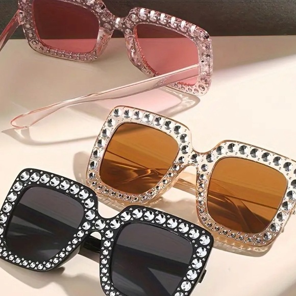 Large Square Glasses w/Shiny Rhinestone! Candy Color Decorative Shades! 1 Pair - Picture 3 of 4